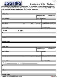 Employment History Worksheet