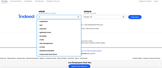 Job Search Drop Down Menu