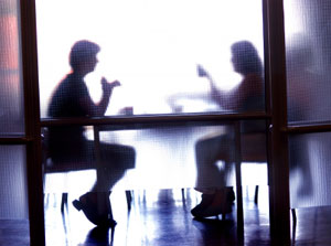 Two people talking